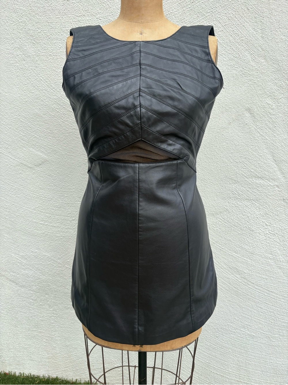Stella & Jamie Black Leather Cutout Mini Dress